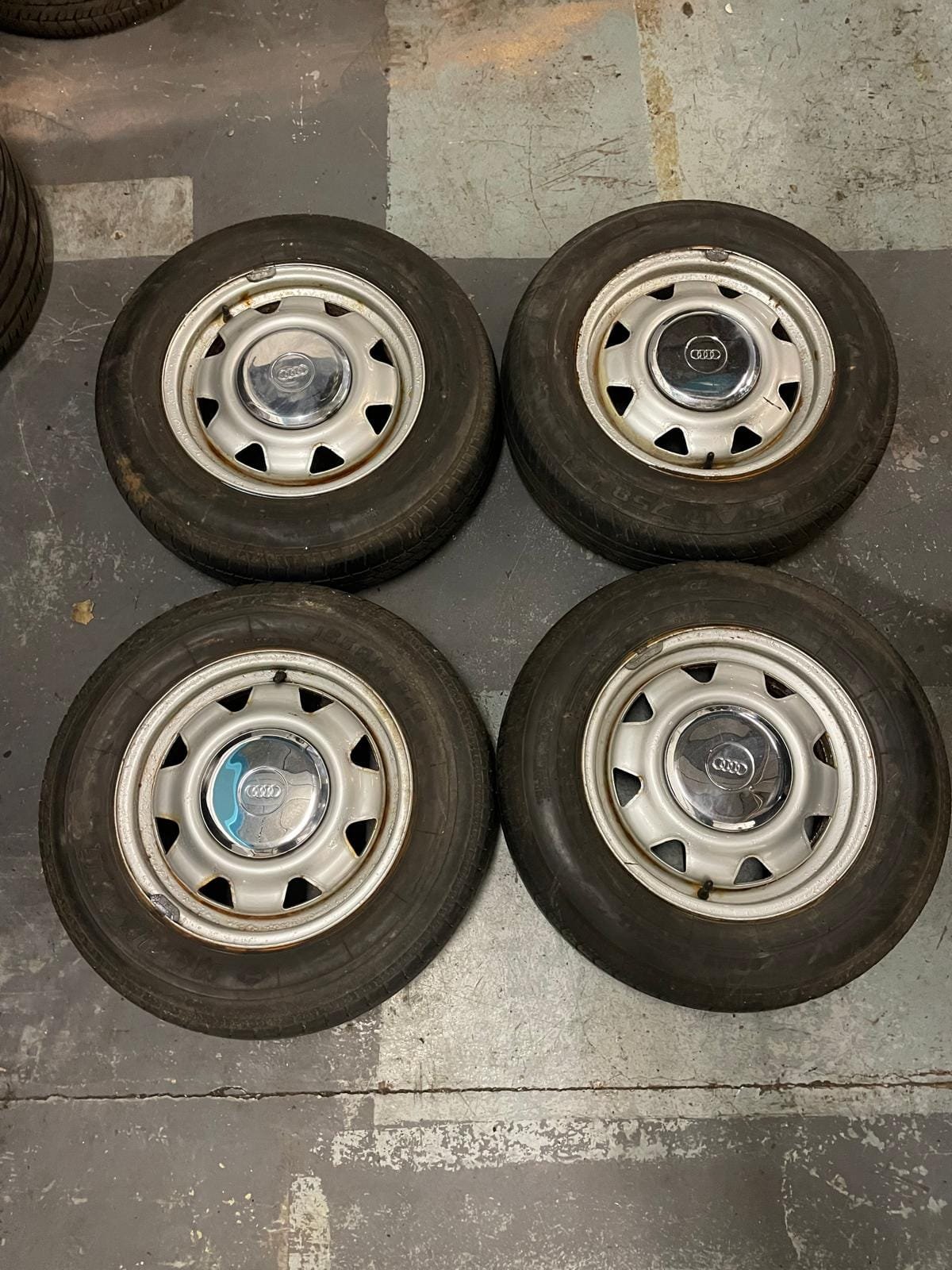 1-32-1.jpg 14" AUDI 100 STEEL WHEELS / TYRES - 4 X 108 FITMENT - Image 1