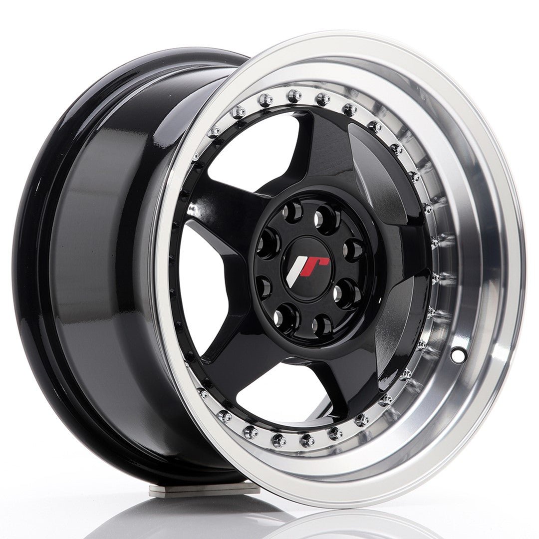 36752_0_23476.jpg JR Wheels JR6 15x8 ET25 4x100/108 Glossy Black w/Machined Lip - Image 1