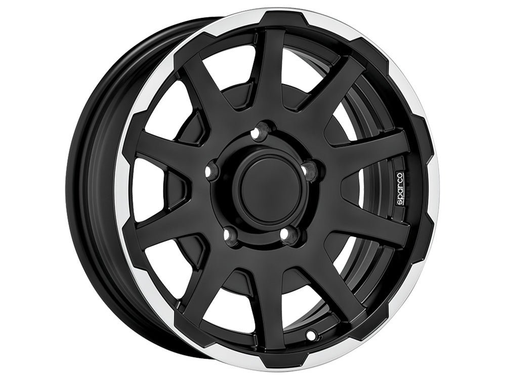 00_Suzuki_Jimmi_BlackMattPolished_LP_360_bc8a469e-e2d9-4ba0-9e28-48388b772e6b.jpg Sparco DAKAR 16x5.5 ET5 5x139.7 MATT BLACK LIP POLISH - Image 1